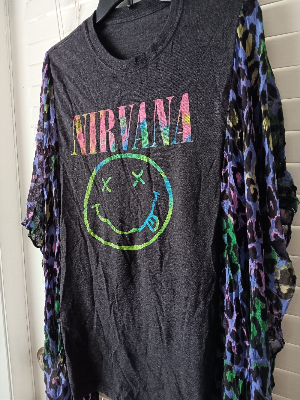 Upcycled Nirvana Black Band Tshirt Poncho - Picture 2 of 4
